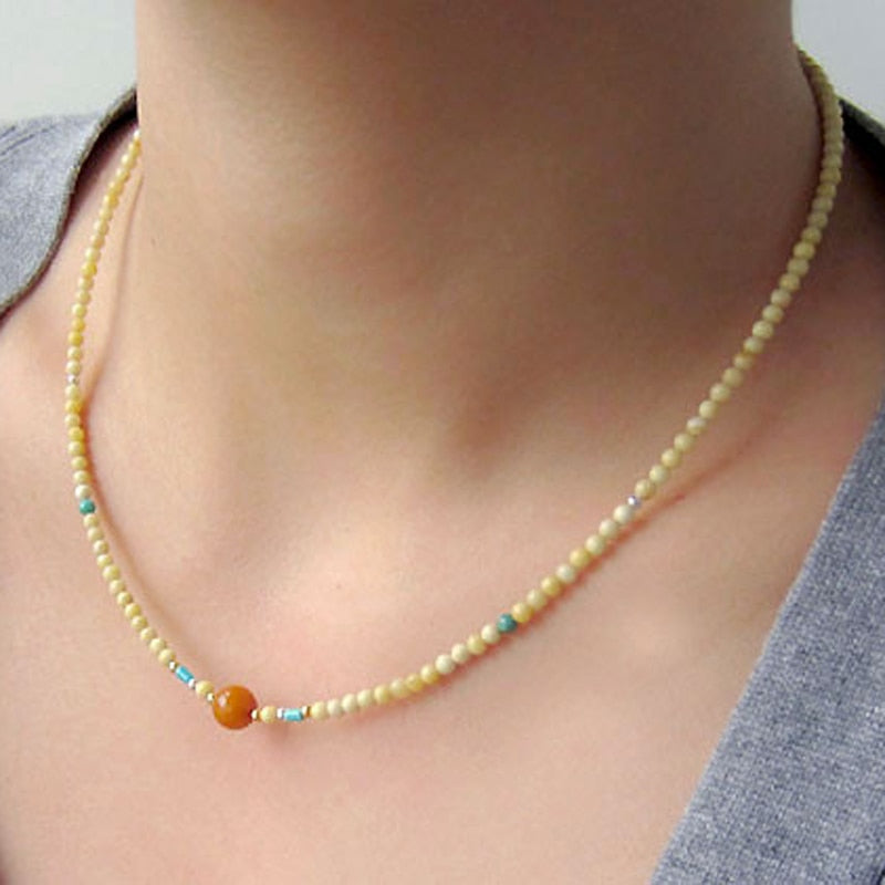 Baltic Amber Necklace for Women Butterscotch Color Small Beads Genuine Natural Round Original Amber Jewelry Wholesale