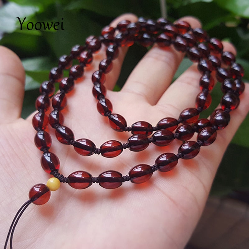 Natural Amber Jewelry for Lover Olive Seed Beaded Layered Cherry Amber Necklace Men Jewelry Gift for Christmas New Year