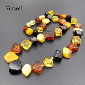 Natural Amber Necklaces for Women Rhombus Irregular Beaded Collar New Year Engagement Gifts Healing Baltic Amber Jewelry