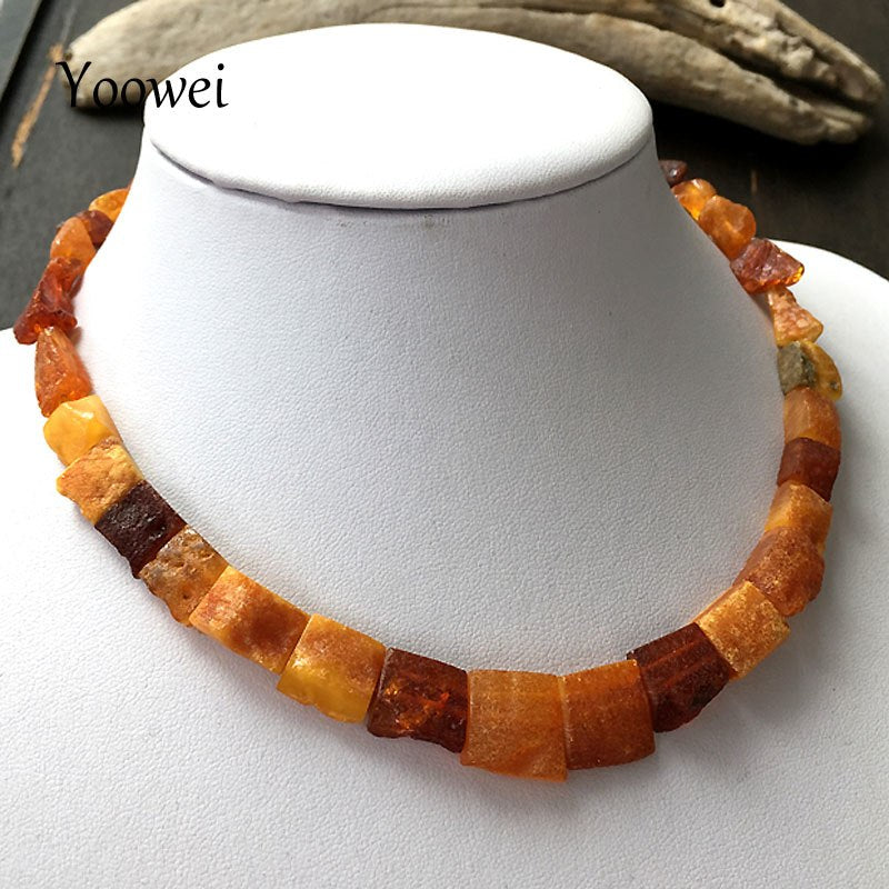 Natural Raw Amber Necklace Irregular Unpolished Beads 41cm Short European Styles Baltic Amber Necklace Jewelry Wholesale
