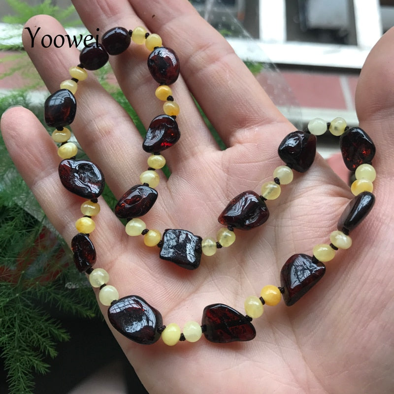 New Baby Amber Teething Necklace Irregular Genuine Beads Knotted Bracelet Necklace Natural Baltic Amber Jewelry Wholesale