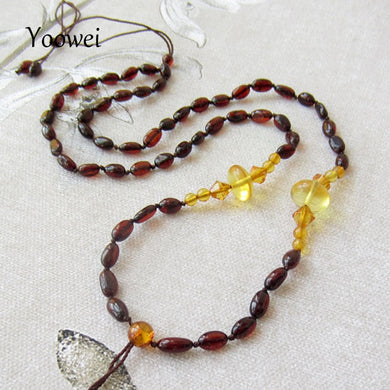 Oval Amber Necklace Wholesale 52cm Adjustable Sweater Chain Natural Gemstone Baltic Cherry Golden Amber Beaded Jewelry