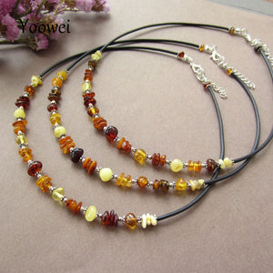 Vintage Amber Jewelry 100% Genuine Natural Beaded Leather Chain Boutique Baltic Irregular Amber Necklace Etsy Supplier