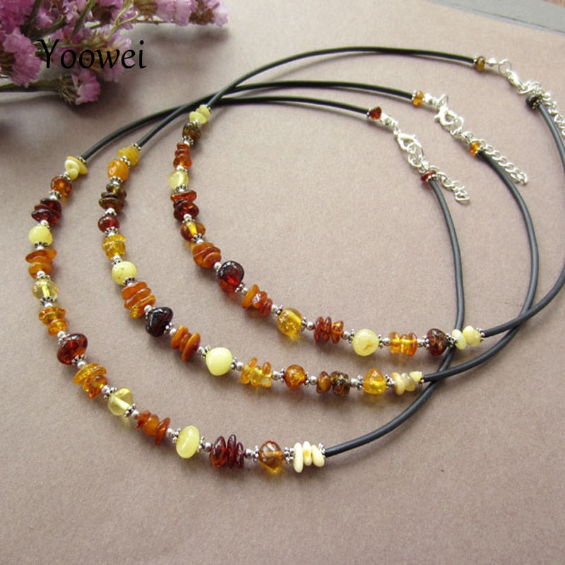 Vintage Amber Jewelry 100% Genuine Natural Beaded Leather Chain Boutique Baltic Irregular Amber Necklace Etsy Supplier