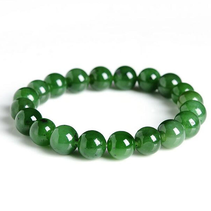 Yu Xin Yuan Fine Jewelry Natural HeTian Biyu Jade Round Beads Bracelet Green Lady Bangle Gift For Women