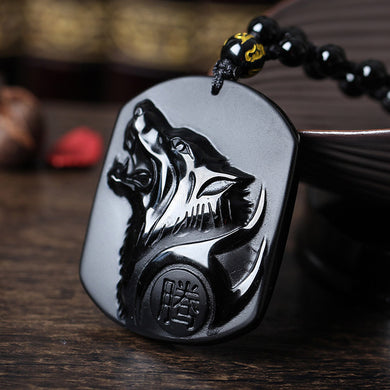 Yu Xin Yuan Natural Black Obsidian Carving Wolf Head Amulet pendant free necklace Blessing Lucky pendants fashion Jewelry
