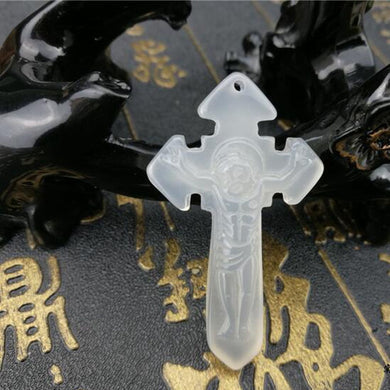 Yu Xin Yuan Giada Naturale Midollare Intagliato Gesù Cristo Croce Ciondolo Collana Fortunata Moda Donna Uomo Gioielli 