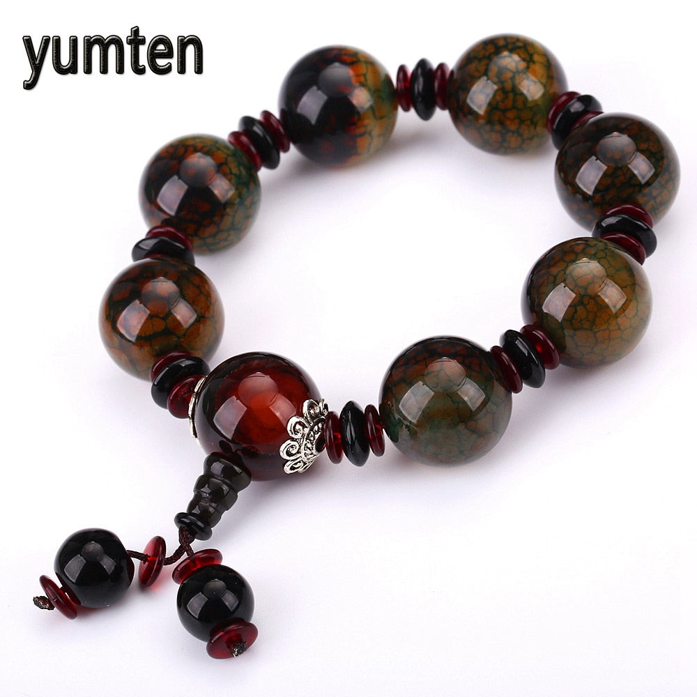 Agate Fashion Bracelet Men's Jewelry Natural Stone Power Chakra Healing Round Balance Beads Horse Erkek Bileklik Cozinha