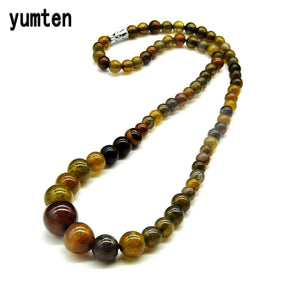 Amber Green Nature 6mm-14mm Round Agate Beads Crystal Stones Women Necklace Best Friend Gifts New Fashion Drop Shipping