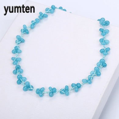 Aquamarine Braided Necklace Natural Stone Crystal Women Pendant Fashion Party Boutique Handmade Bead Chain Bijuterias Fox