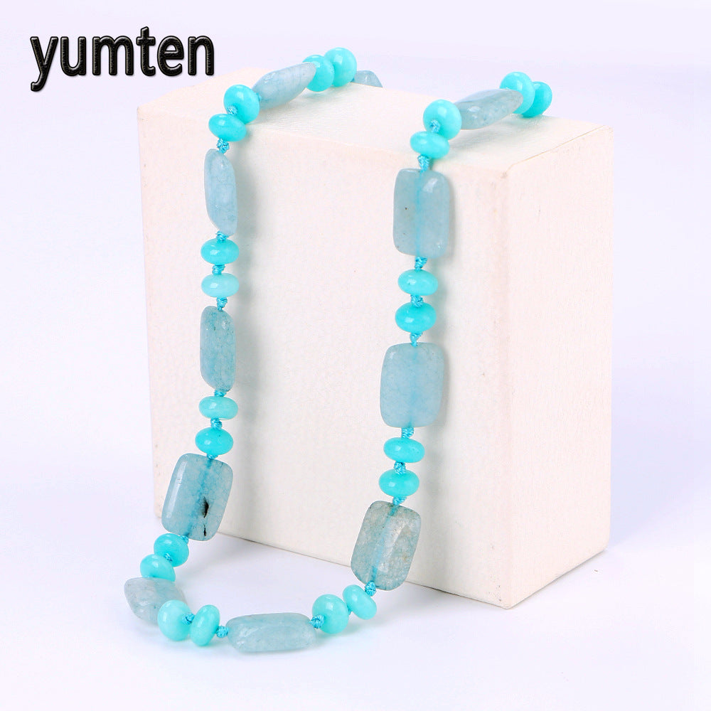 Aquamarine Necklace Power Square Natural Stone Crystal Women Jewelry Gift Bisuteria Bikini Bijoux Alicate Erkek Kolye Cc