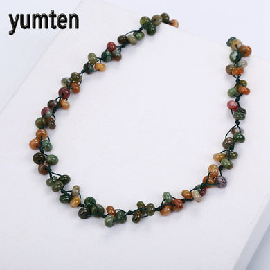 Aquatic Agate Necklace Natural Stone Crystal Agate Jewelry Romantic Fashion Women Boutique Pendant Hand-Woven Beads Jade