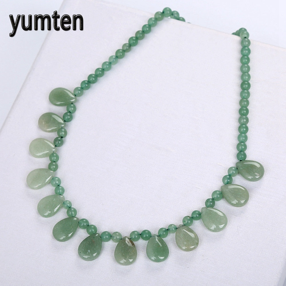 Aventurine Jade Water Drops Necklace Natural Stone Bead Chain Women Jewelry Popular Party Crystal Accessories Gemstone