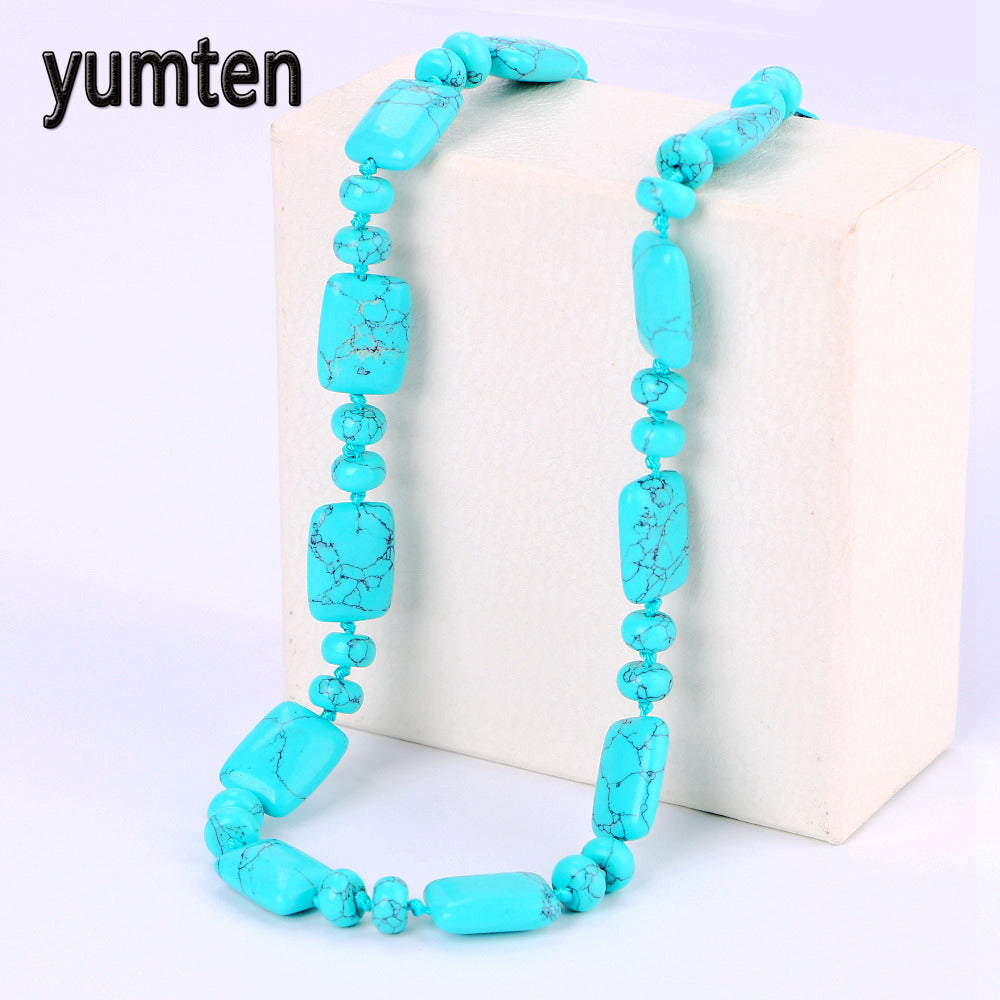 Beautiful Turquoise Beads Necklace For Women Classic Charms Gemstone Made Fine Jewelry Ladies Nature Stone Jewellery Gift