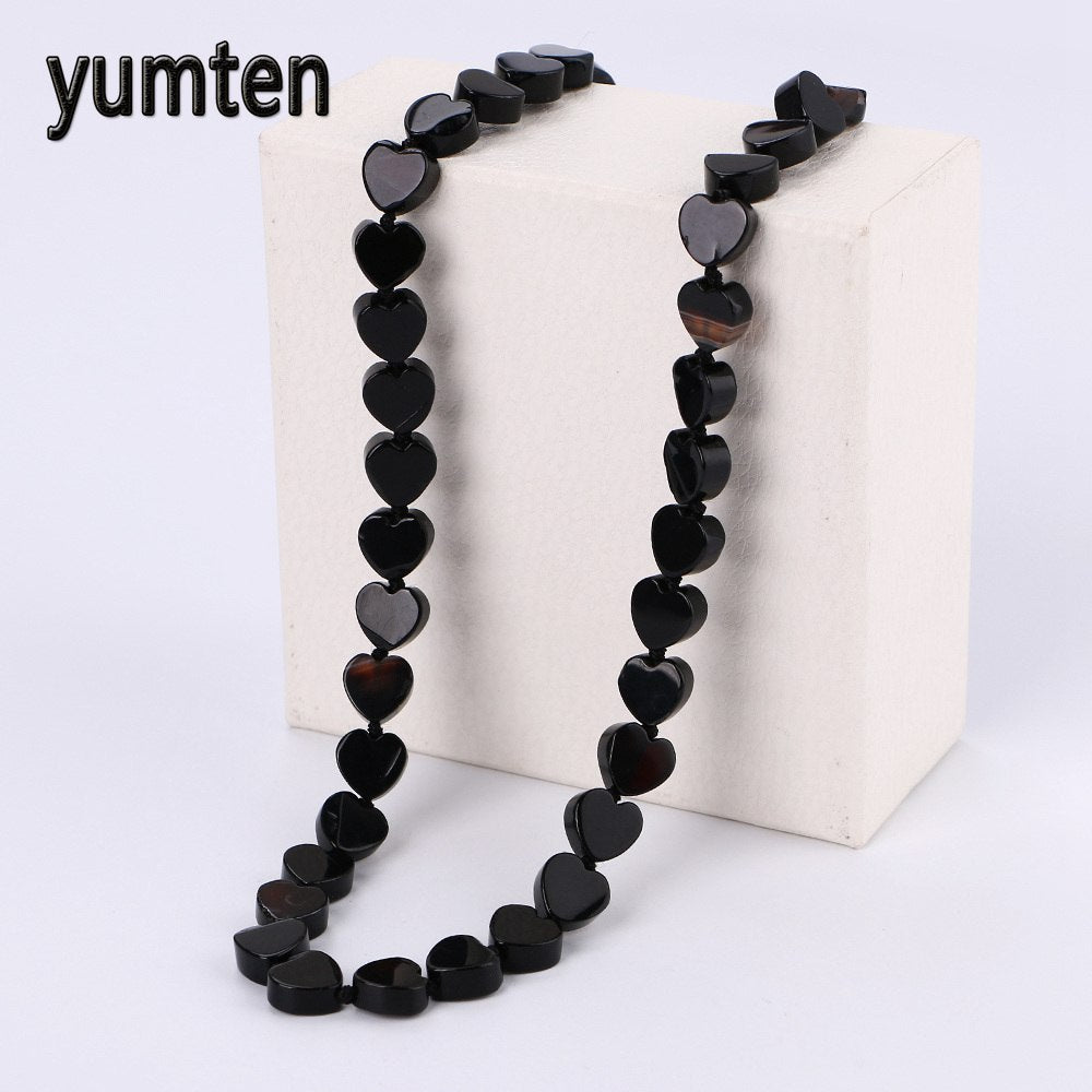 Black Agate Beads Women Statement Necklace Ladies Love Stone Heart Necklaces Exquisite Crystal Gemstone Fine Jewelry