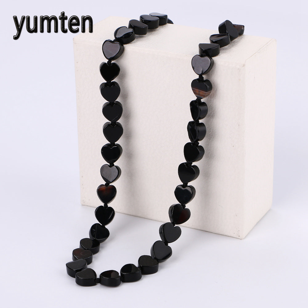 Black Agate Necklace Power Reiki Heart Natural Crystal Women Jewelry Necklaces Zelda Vintage Rhinestone Choker Bijoux