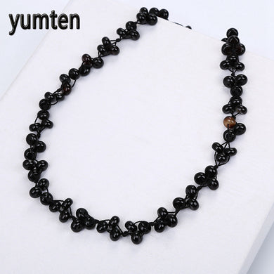 Black Agate Woven Necklace Natural Stone Crystal Ladies Handmade Bead Chain Popular Sexy Women Jewelry Bisuteria Mujer