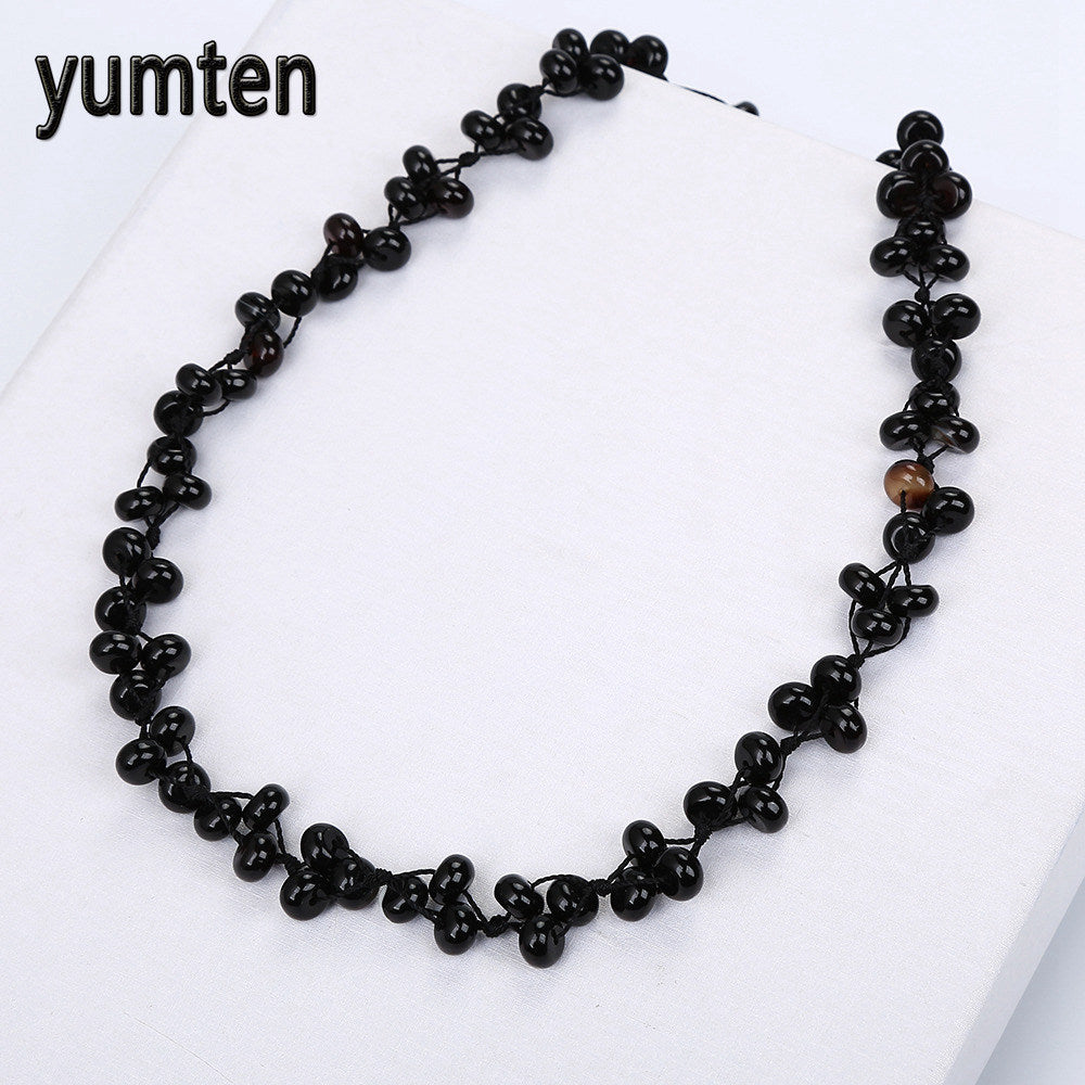Black Agate Woven Necklace Natural Stone Crystal Ladies Handmade Bead Chain Popular Sexy Women Jewelry Bisuteria Mujer