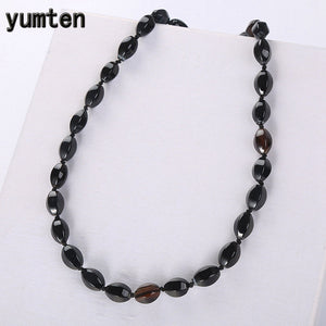 Black Bead Chains Agate Necklaces Vintage Women Jewelry Party Gem Bijoux Geometric Natural Stone Accessories Solid Color