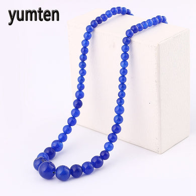 Blue Chalcedony Power Necklace Natural Stone Crystal Men's Women's Jewelry Bead Chain Cats Boho Bisuteria Chocker Gothic