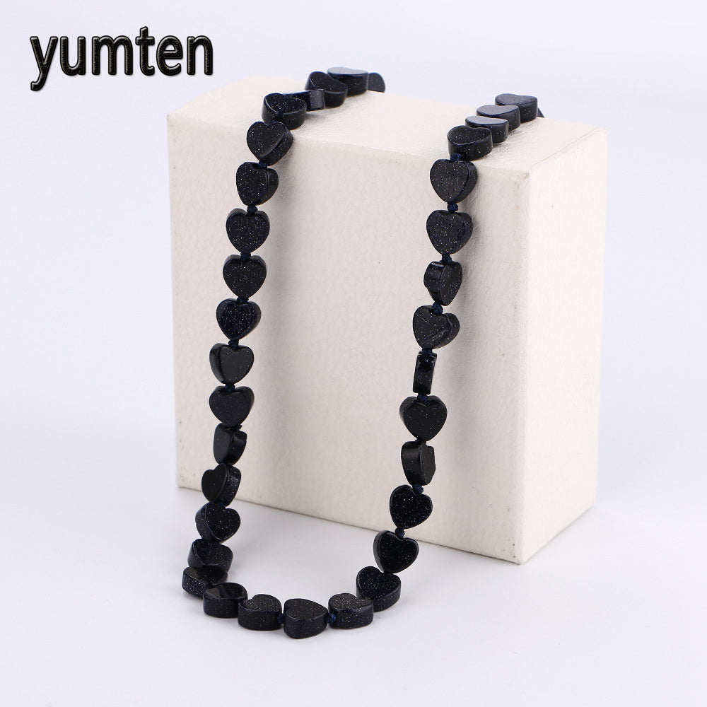 Blue Sandstone Beads Women Statement Necklace Ladies Heart Necklaces Charms Crystal Gemstone Fine Jewelry Sieraden Zakjes