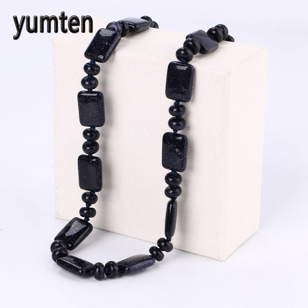 Blue Sandstone Power Necklace For Women Square Nature Stone Exquisite Crystal Fashion Jewelry Charms Gemstones Listing