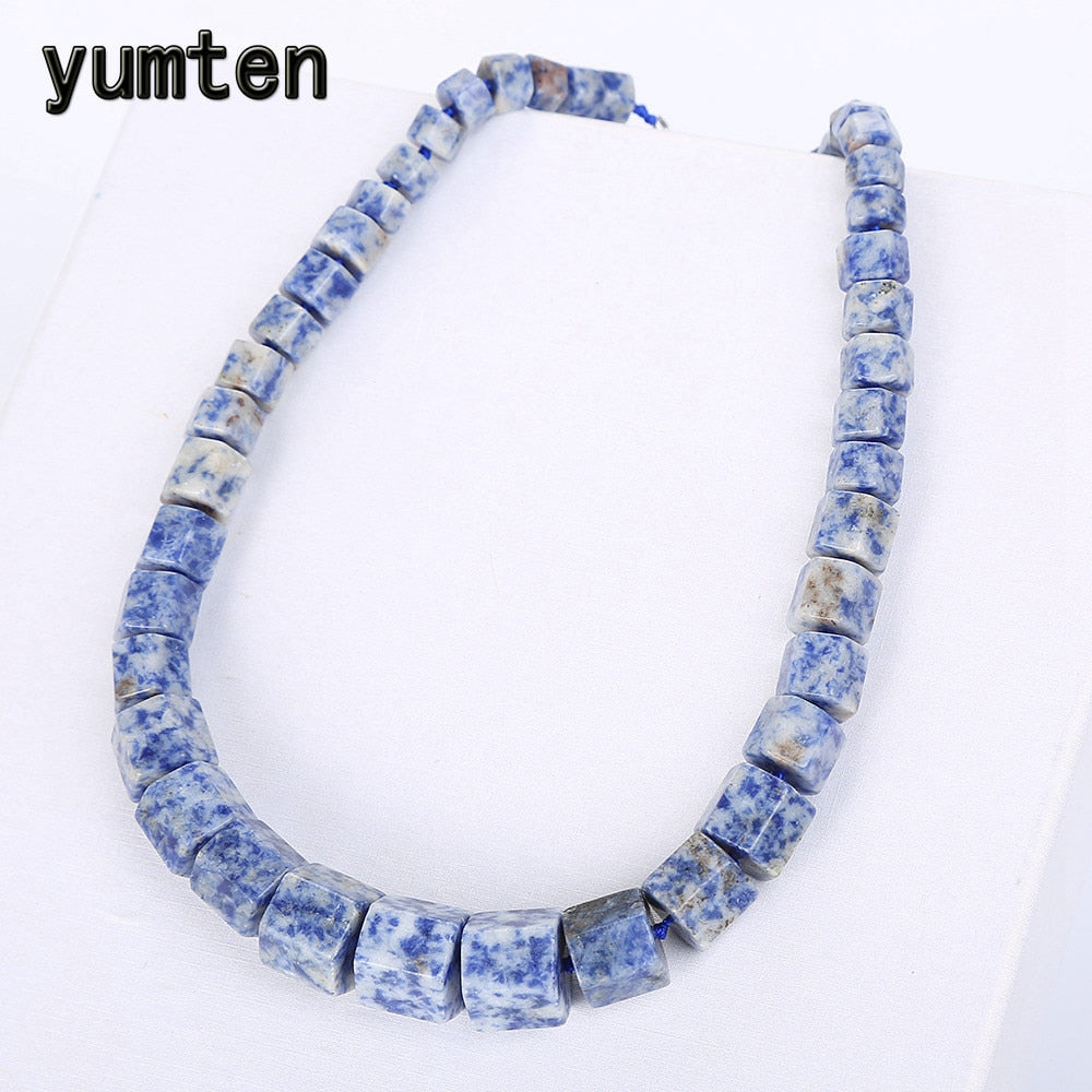 Blue Veinstone Choker Necklace Men Magnesite Square Diamond Statement Stone Gemstone Power Crystal Male Fine Jewelry Gift