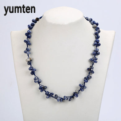 Blue Veinstone Necklace for Women Nature Gemstone Handmade Female Short Necklace Healing Crystals Collares Mujer Cortos