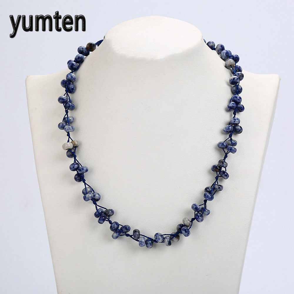 Blue Veinstone Necklace for Women Nature Gemstone Handmade Female Short Necklace Healing Crystals Collares Mujer Cortos