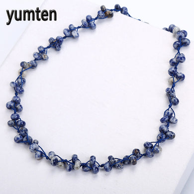 Blue Veinstone Woven Necklace Natural Stone Crystal Women Handmade Bead Chain Popular Boutique Energy Accessories Amber