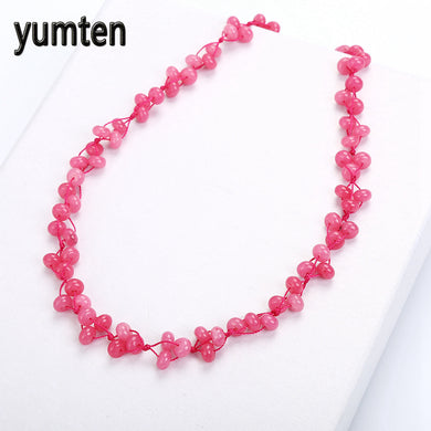 Collana intrecciata di calcedonio Pietra naturale Perline di cristallo rosa Donna Accessori fatti a mano fantasia romantica Bisuteria Mujer 