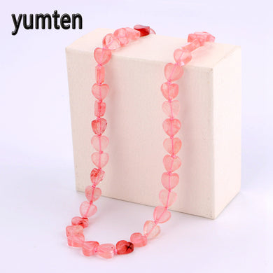 Cherry Quartz Women Statement Necklace Ladies Short Heart Necklaces Charms Lot Pink Crystal Gemstone Fine Jewelry Gifts