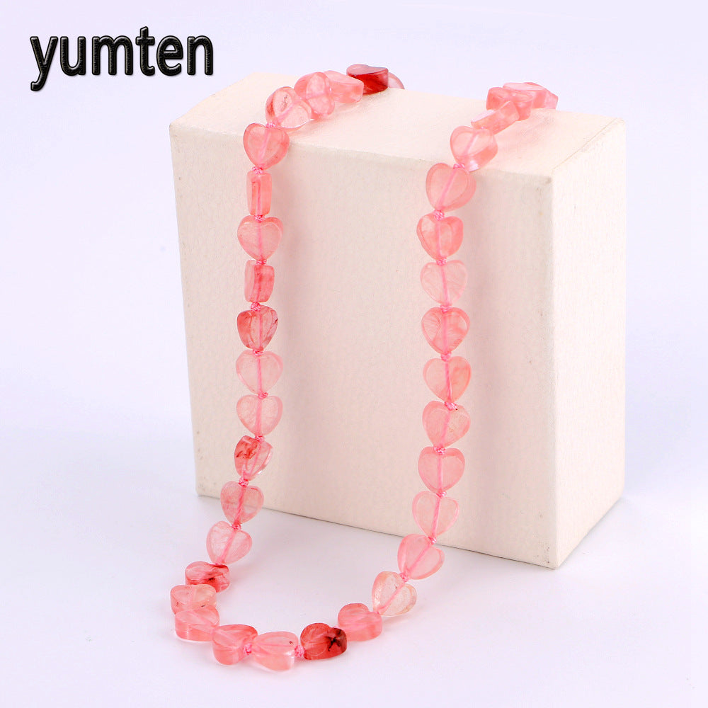 Cherry Quartz Women Statement Necklace Ladies Short Heart Necklaces Charms Lot Pink Crystal Gemstone Fine Jewelry Gifts
