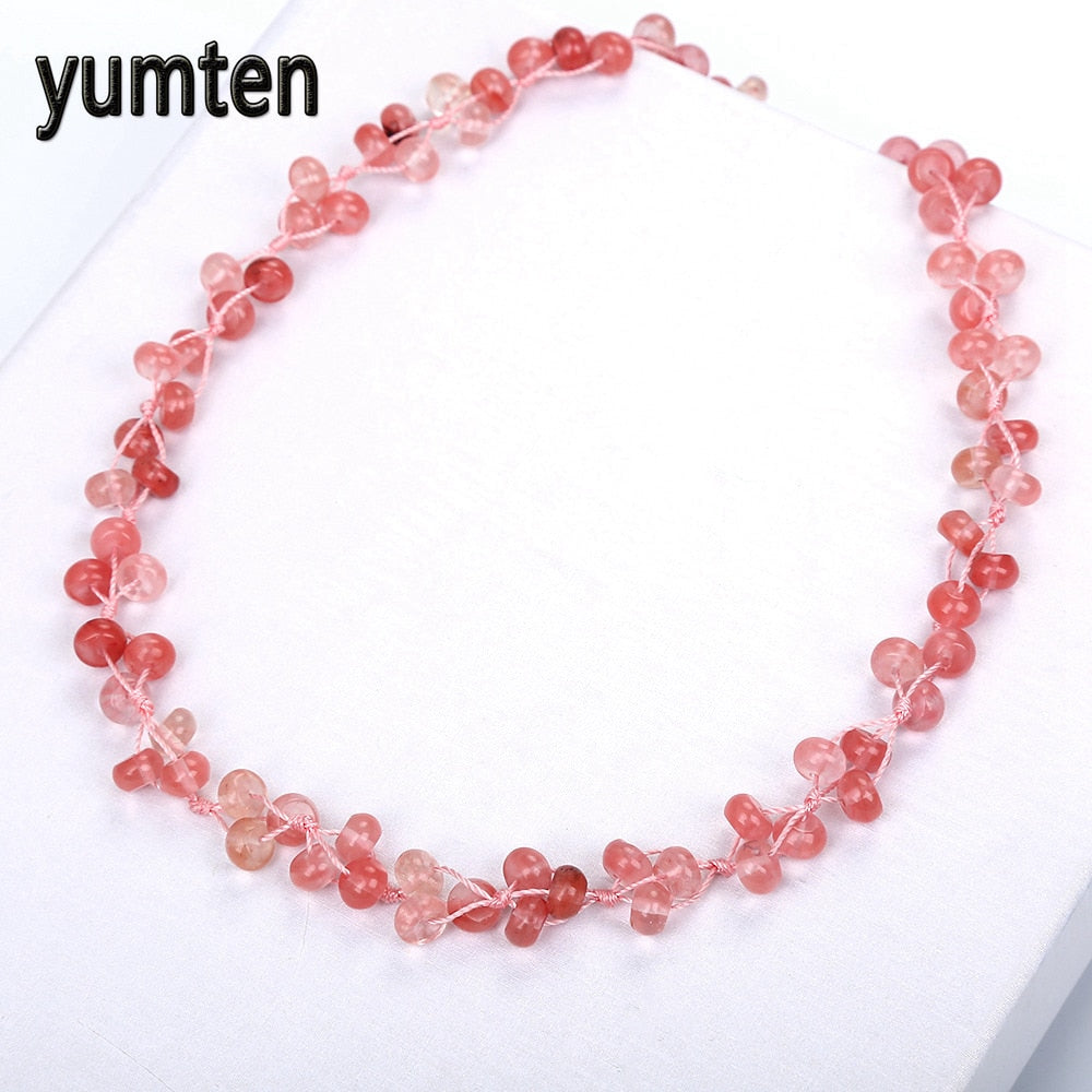 Cherry Quartz Woven Necklace Natural Stone Crystal Ladies Beads Fashion Jewelry Boutique Handmade Women Pendants Amethyst