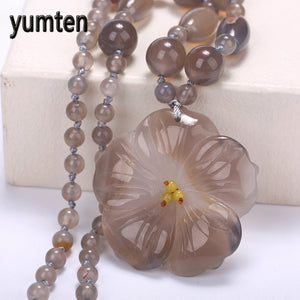 Fashion Necklace Flowers Pendant Women Jewelry Grey Agate High End Party Gift Luna Linkin Warcraft Sailor Rosary Viking