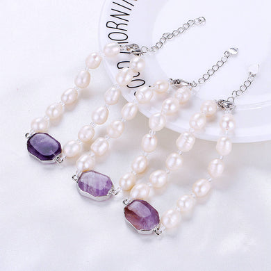 Gioielli con perline di colore bianco d'acqua dolce autentico, braccialetto di perle, collana di cristalli quadrati di perle, bellissime donne con fascino da sposa 
