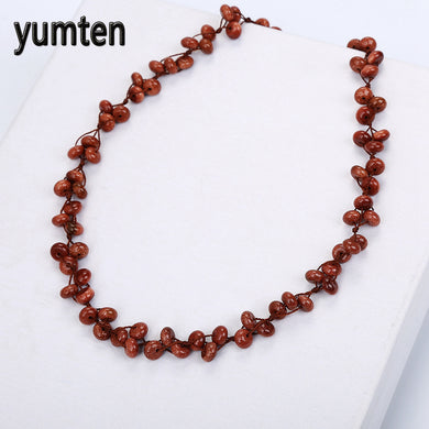 Goldstone Woven Necklace Natural Stone Crystal Women Pendants Romantic Fashion Boutique Handmade Beads Bisuteria Mujer