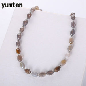 Gr Agate Necklaces Women Short Sautoir Natural Stone Accessories Transparent Bead Chain Vintage Engagement Ketting Gem