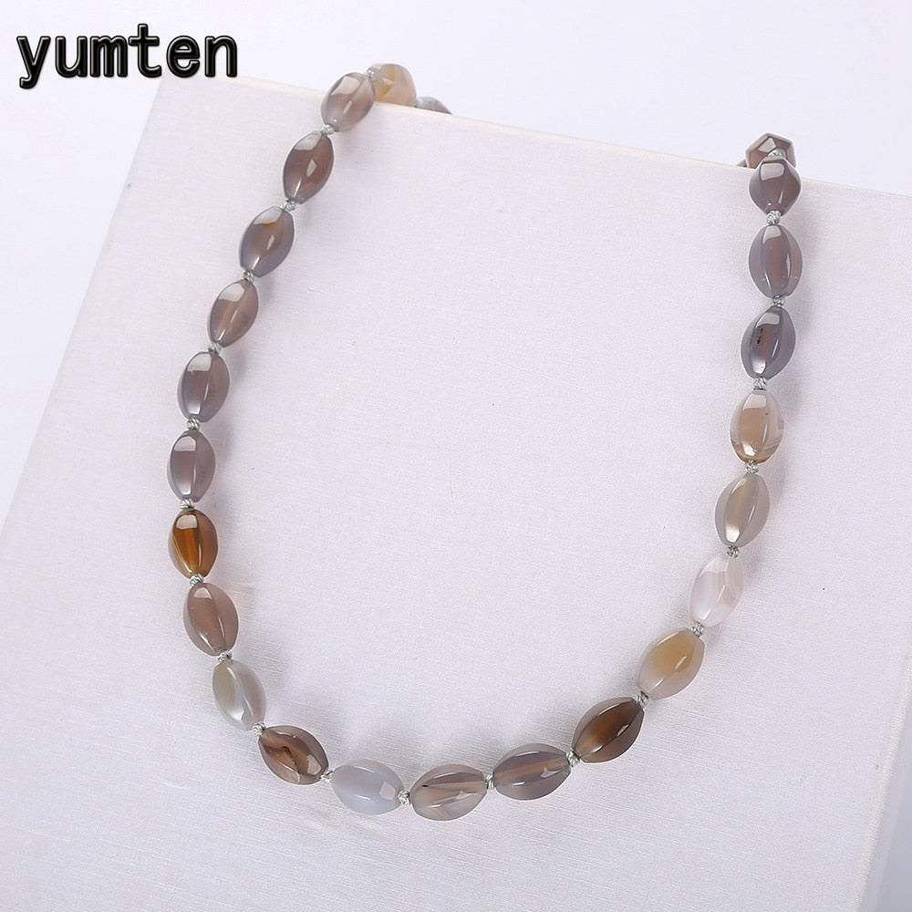 Gr Agate Necklaces Women Short Sautoir Natural Stone Accessories Transparent Bead Chain Vintage Engagement Ketting Gem