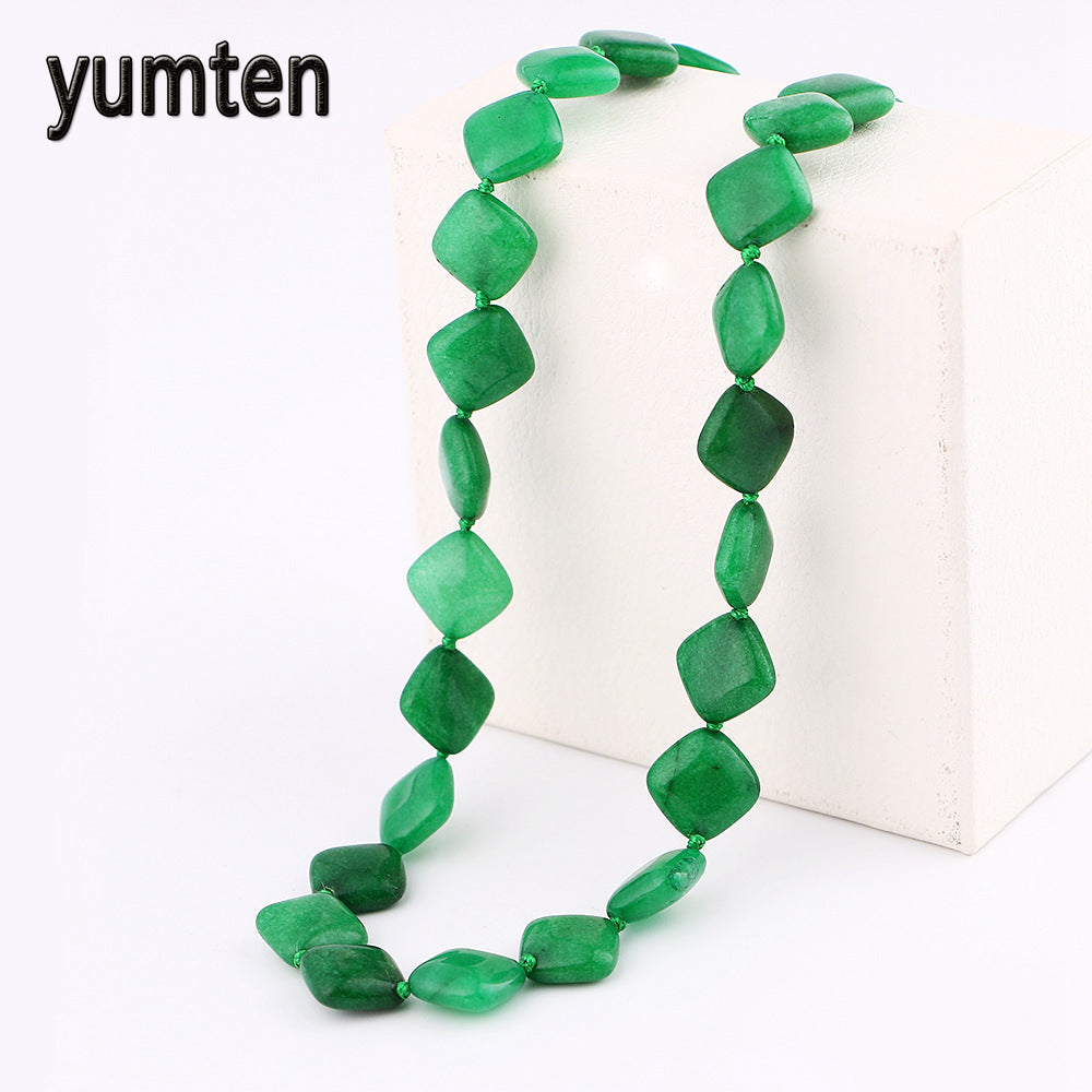 Green Agate Necklace Power Crystal Natural Stone Women Jewelry Gemstone Necklace Warcraft Punk Style Direction Moana Fox