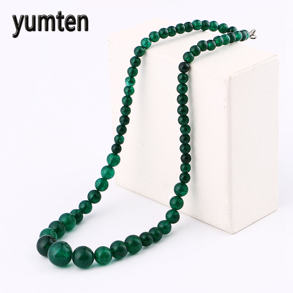 Green Agate Necklace Power Natural Stone Crystal Men For Women Jewelry Bead Chain Ketting Hippie Gothic Kolye Mermaid Gif