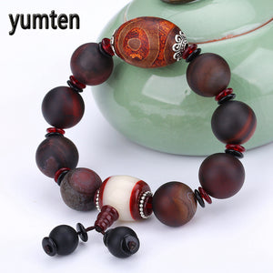 Grey Agate Bracelet Men Jewelry Retro Chinese Style Natural Quartz Gift Pulsera Hombre Bangle Dragon Lgbt Wholesale 5 PCS