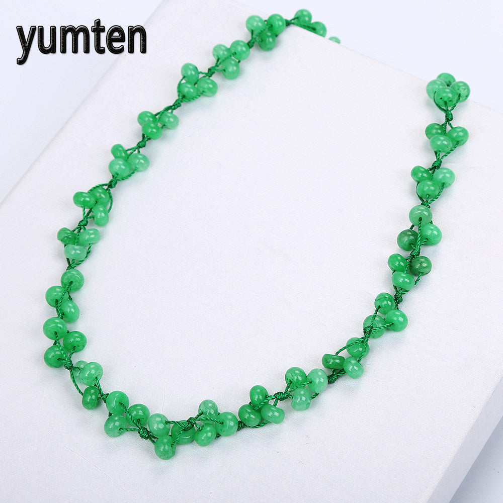 Jasper Woven Necklace Natural Stone Fashion Ladies Bead Chain Popular Party Green Crystal Women's Jewelry Bijuterias Gift