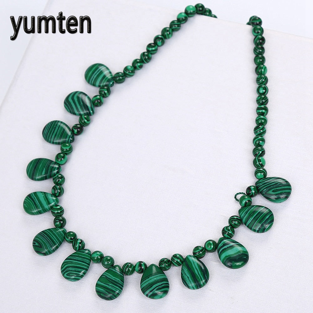 Collana con gocce d'acqua di malachite Collana da donna Gioielli popolari Donna Moda Festa Perline in pietra naturale Catena di cristallo Joyeria 