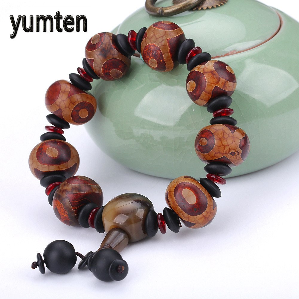 Men's Bracelet Chinese Style Natural Grey Agate Dzi Beads Jewelry Chalcedony Beads Lgbt Christmas Caveira Wholesale 5 PCS