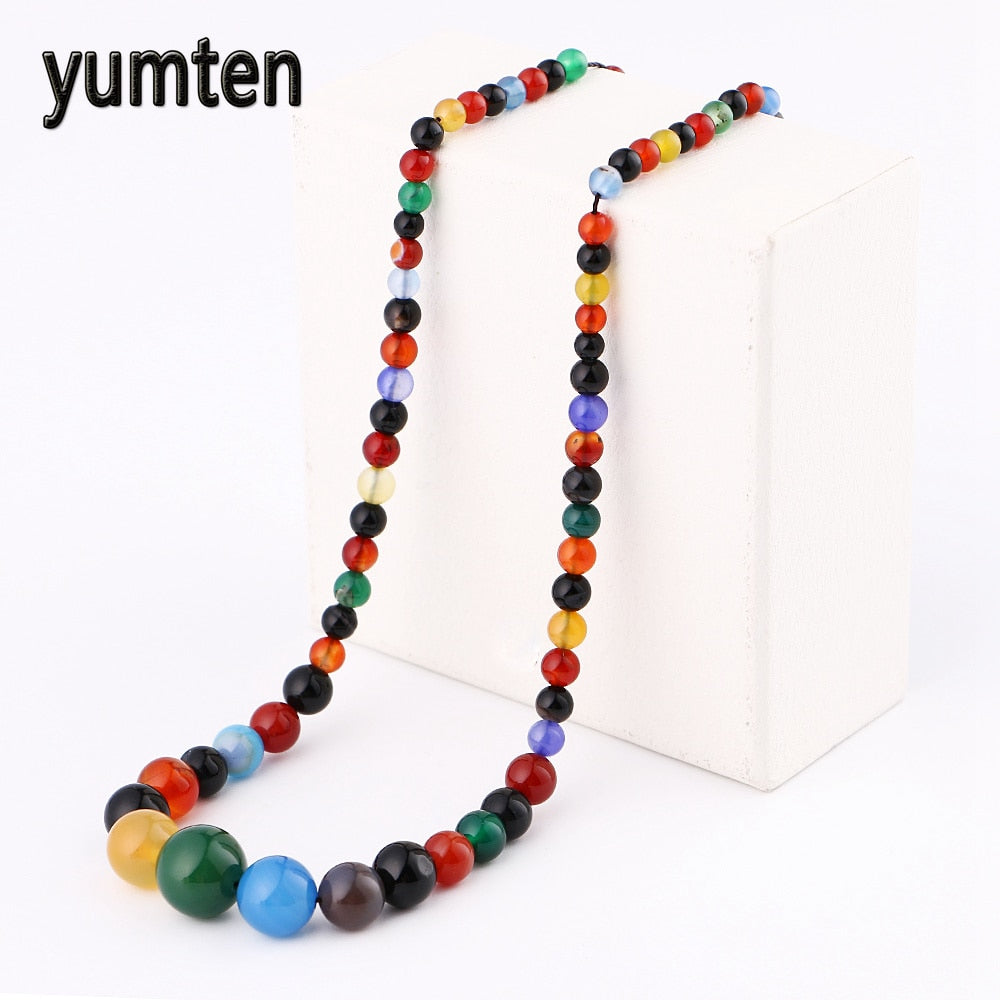 Multicolor Agate Necklace Power Natural Stone Crystal Men Women's Jewelry Bead Chain Pearl Panda My Orders Moana Ofertas