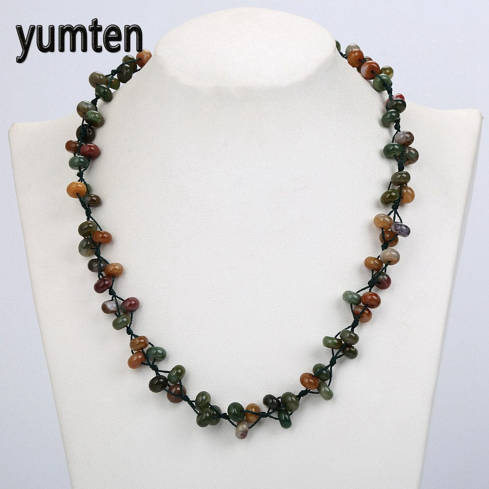 Natural Aquatic Agate Short Necklace Ladies Gemstone Statement Necklace Women Handmade Fashion Jewelry Kolye Bayan Uzun