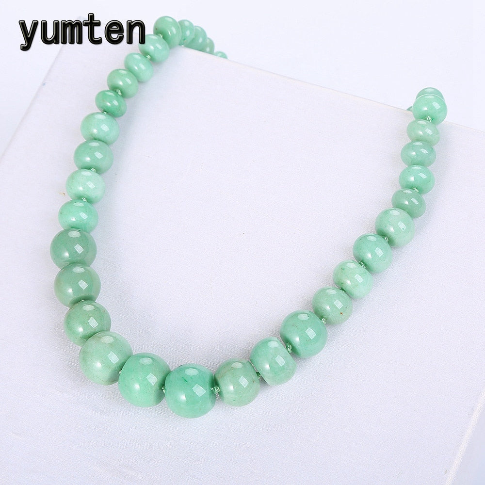 Natural Aventurine jade Women long bead Necklace charm Chain Stone Vintage Fashion Crystal Classic Exquisite Fine Jewelry