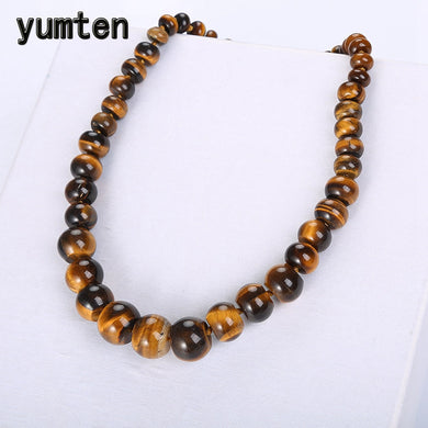 Natural Tiger Eye Stone Statement Coin Necklace Male Crystal Choker Charm Beads Chain Chunky Vintage Fashion Men Jewelry