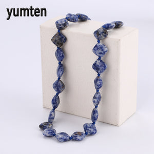 Nature Blue-Veinstone Statement Necklace Charms Women Crystal Stone Jewellery Gemstones Beads Collares De Piedras Gifts
